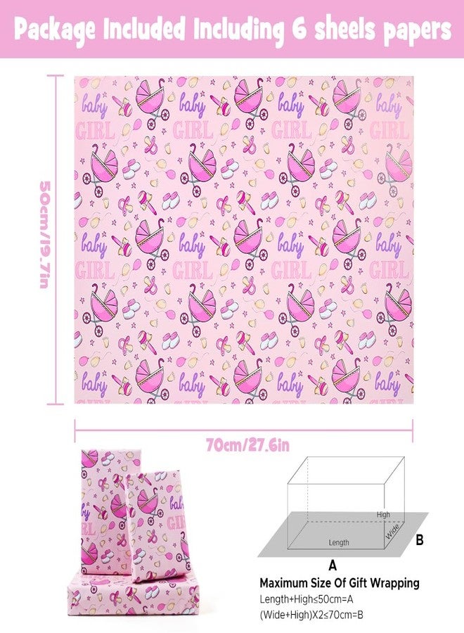 AircooL Baby Girl Wrapping Paper For Kids Girls, 6 Sheets Stroller Baby Socks Nipple Balloons Designs 20 x 28 inch Birthday Wrapping Paper for Baby Shower Birthday Kindergarten Newborn - Image 2